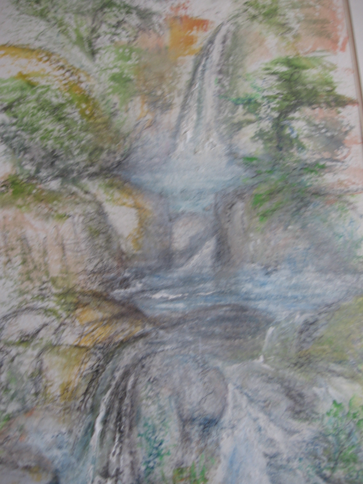 a painting of a waterfall
